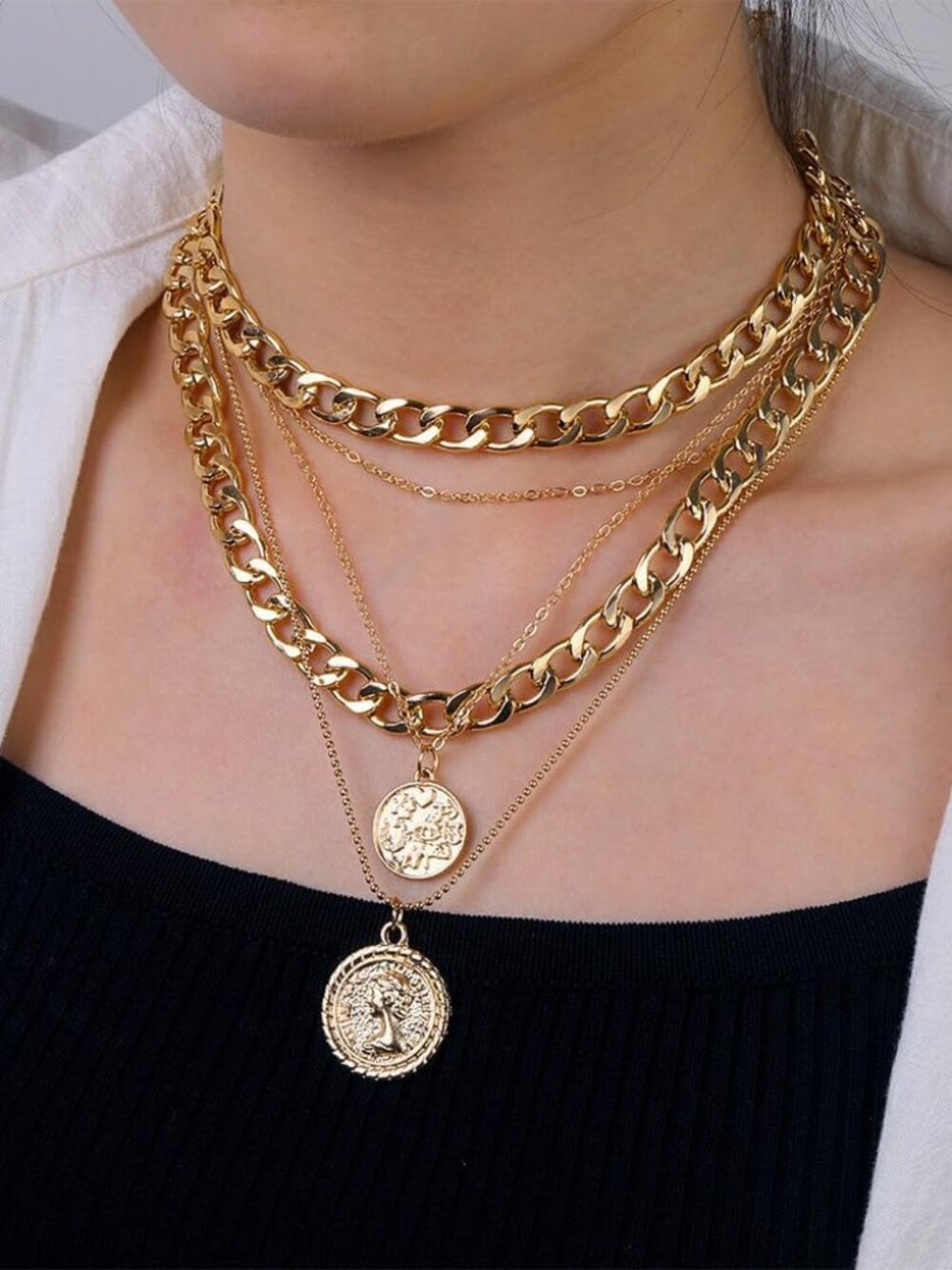 Retro Gold Pirate Layered Necklace with Coin Pendant - Picture 5 of 6